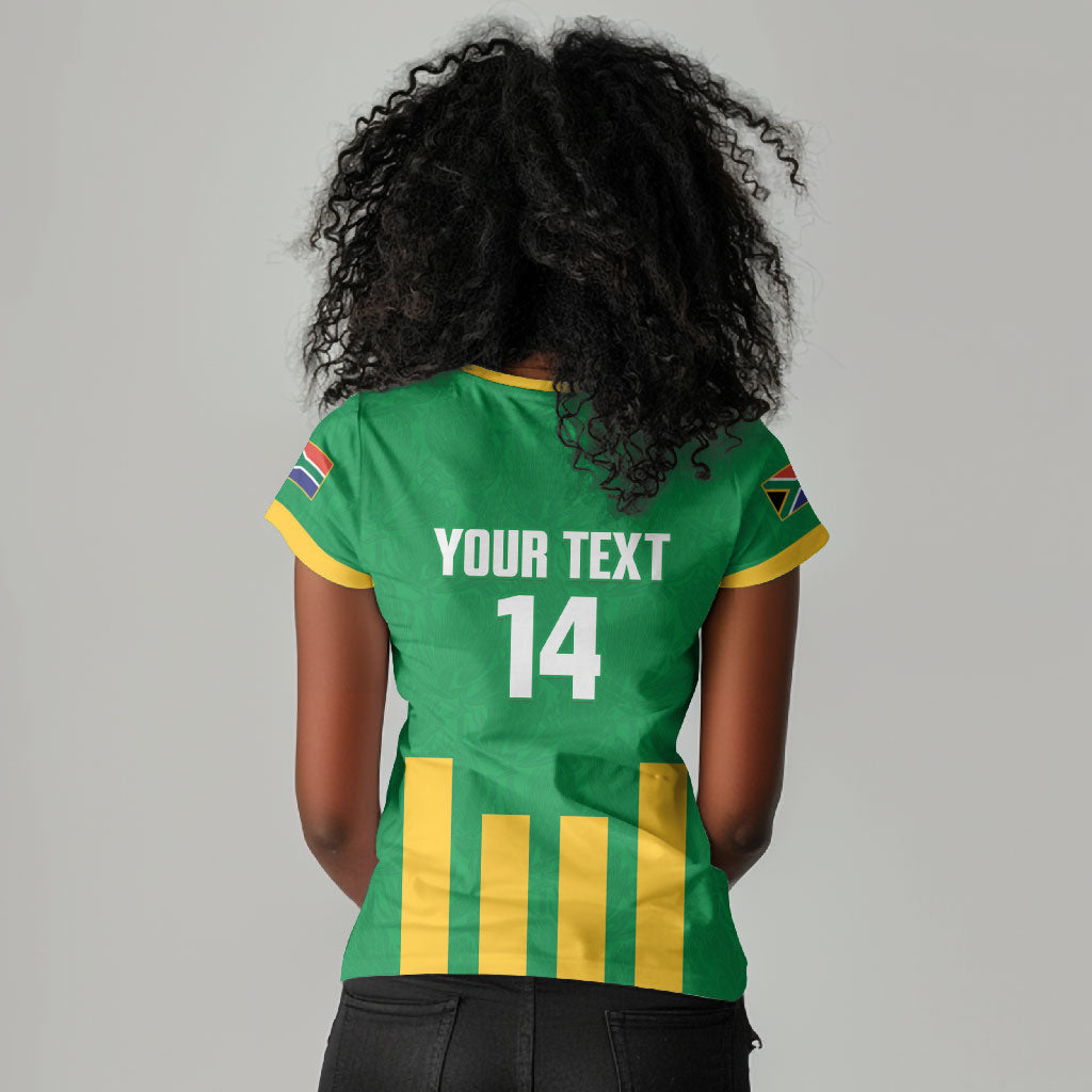 South Africa Soccer 2026 Custom Women V-Neck T-Shirt Bafana Bafana Kaofela Protea Green