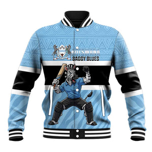 Afro Cricket Botswana Custom Baseball Jacket Go Baggy Blues Zebra Mascot - African Pride