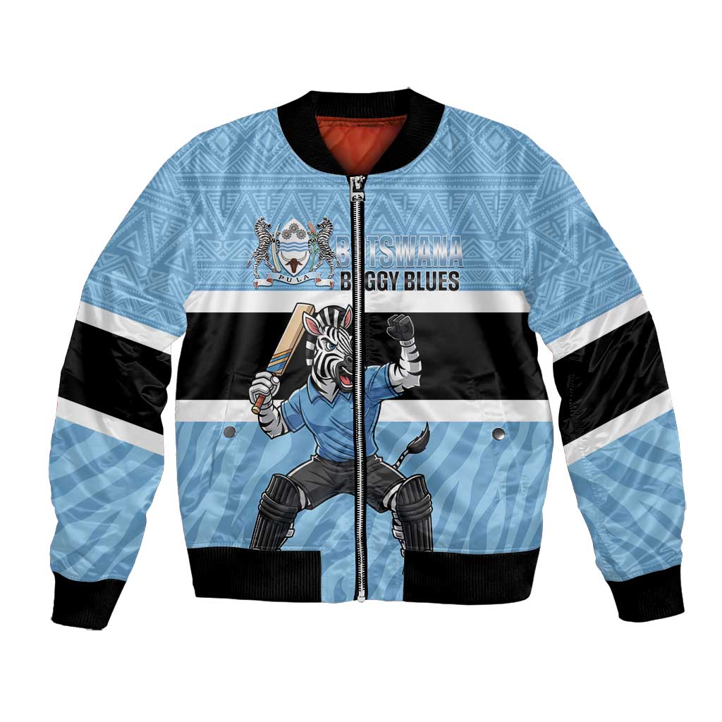 Afro Cricket Botswana Custom Bomber Jacket Go Baggy Blues Zebra Mascot - African Pride