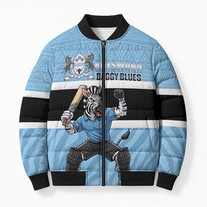 Custom Botswana Cricket Bomber Puffer Jacket Go Baggy Blues Zebra Mascot