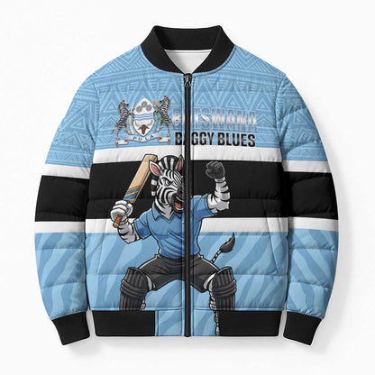 Custom Botswana Cricket Bomber Puffer Jacket Go Baggy Blues Zebra Mascot