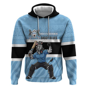 Afro Cricket Botswana Custom Hoodie Go Baggy Blues Zebra Mascot - African Pride