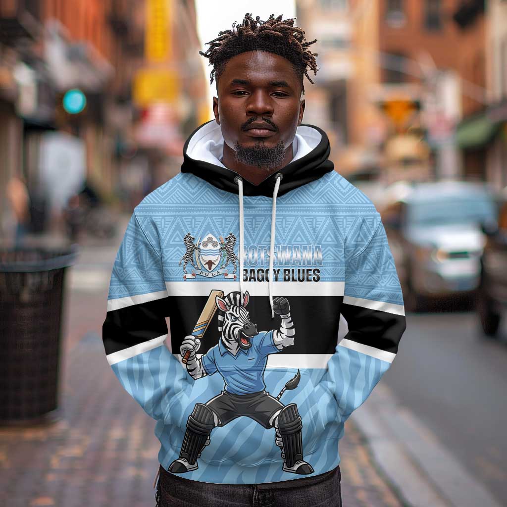 Afro Cricket Botswana Custom Hoodie Go Baggy Blues Zebra Mascot - African Pride