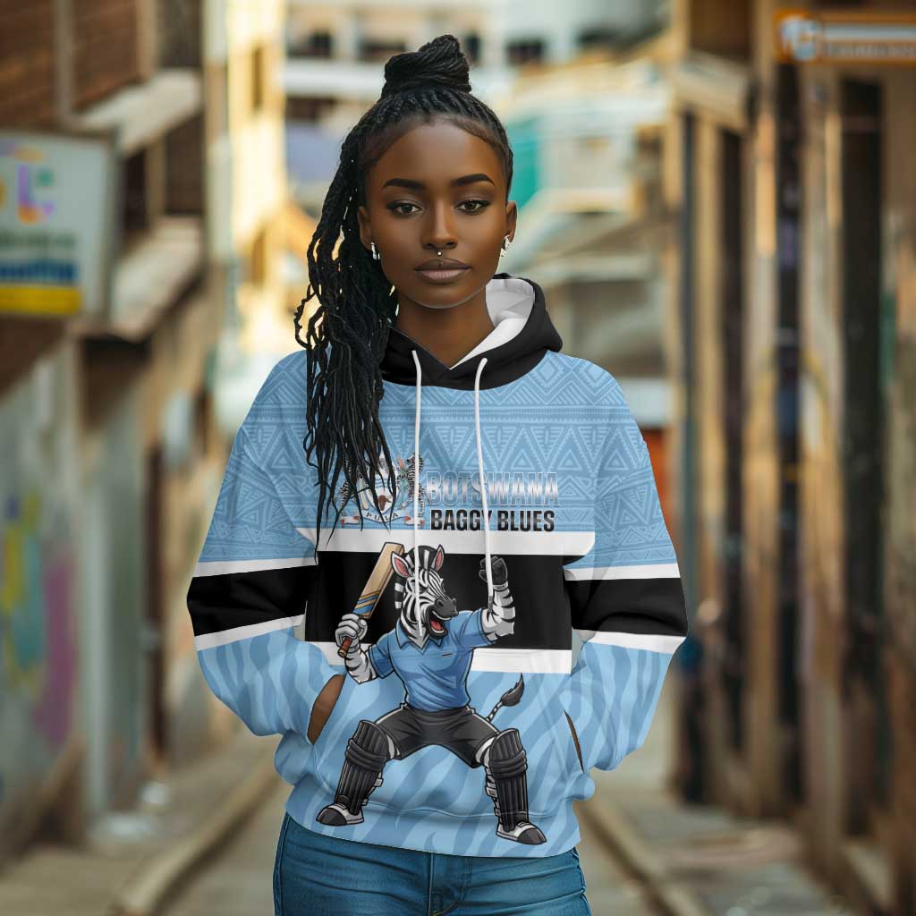 Afro Cricket Botswana Custom Hoodie Go Baggy Blues Zebra Mascot - African Pride