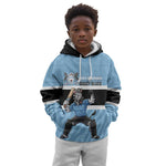 Afro Cricket Botswana Custom Kid Hoodie Go Baggy Blues Zebra Mascot - African Pride