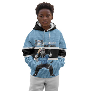 Afro Cricket Botswana Custom Kid Hoodie Go Baggy Blues Zebra Mascot - African Pride