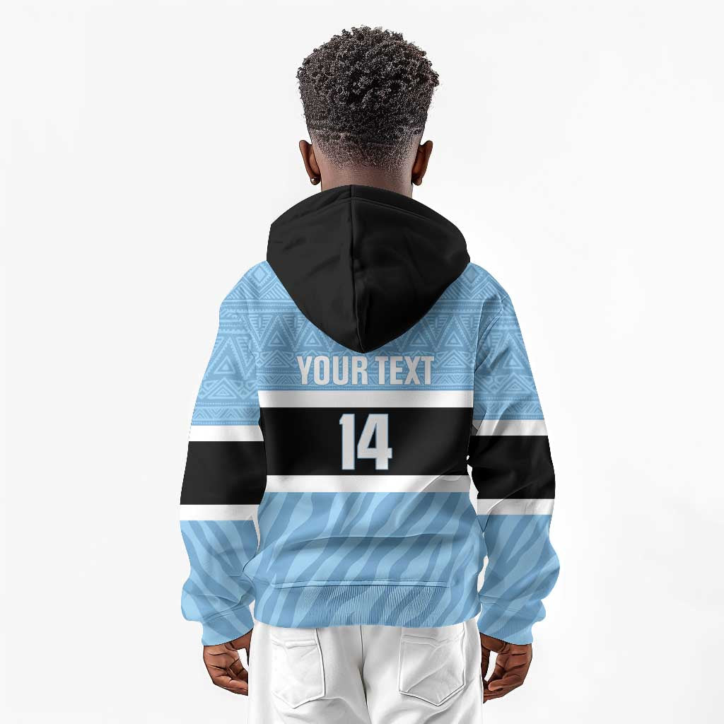 Afro Cricket Botswana Custom Kid Hoodie Go Baggy Blues Zebra Mascot - African Pride