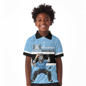 Afro Cricket Botswana Custom Kid Polo Shirt Go Baggy Blues Zebra Mascot - African Pride