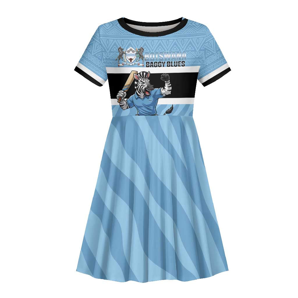 Afro Cricket Botswana Custom Kid Short Sleeve Dress Go Baggy Blues Zebra Mascot - African Pride
