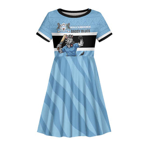 Afro Cricket Botswana Custom Kid Short Sleeve Dress Go Baggy Blues Zebra Mascot - African Pride