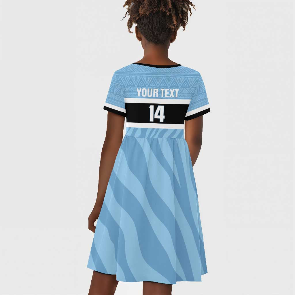Afro Cricket Botswana Custom Kid Short Sleeve Dress Go Baggy Blues Zebra Mascot - African Pride