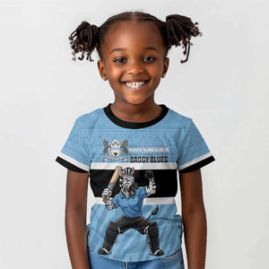 Afro Cricket Botswana Custom Kid T shirt Go Baggy Blues Zebra Mascot - African Pride