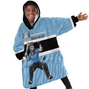 Afro Cricket Botswana Custom Kid Wearable Blanket Hoodie Go Baggy Blues Zebra Mascot - African Pride