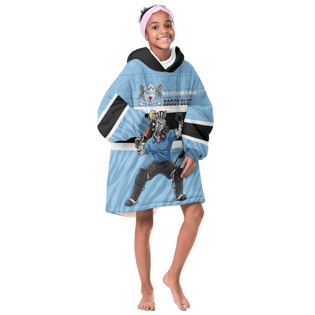 Afro Cricket Botswana Custom Kid Wearable Blanket Hoodie Go Baggy Blues Zebra Mascot - African Pride