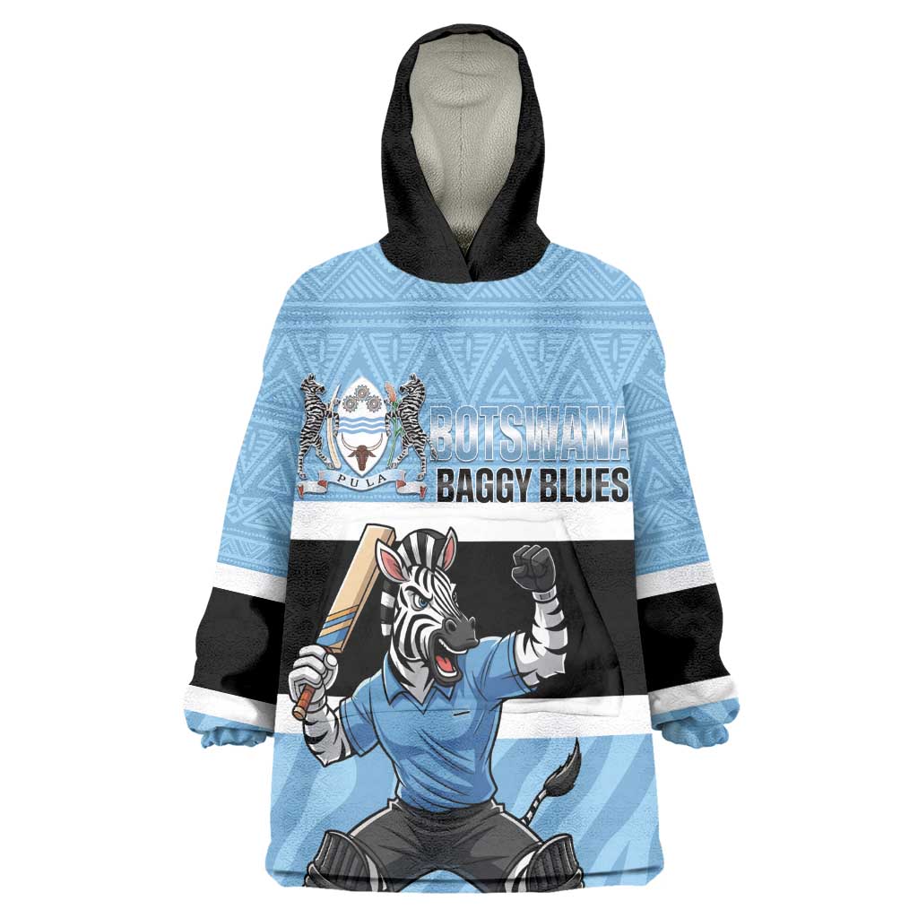 Afro Cricket Botswana Custom Kid Wearable Blanket Hoodie Go Baggy Blues Zebra Mascot - African Pride