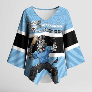 Custom Botswana Cricket Kimono Sleeve Blouse Go Baggy Blues Zebra Mascot
