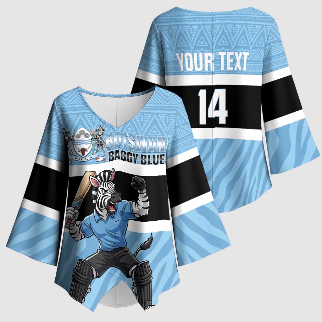 Custom Botswana Cricket Kimono Sleeve Blouse Go Baggy Blues Zebra Mascot