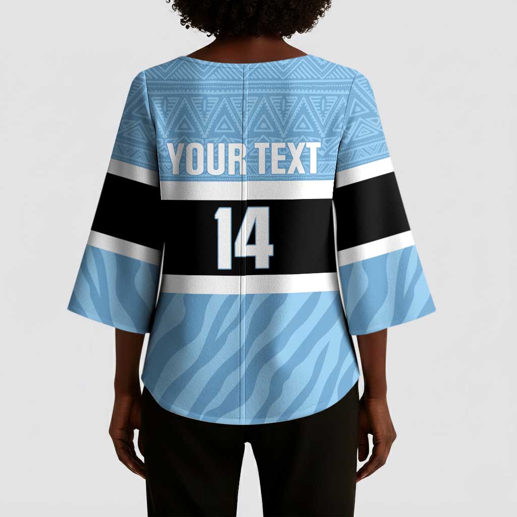 Custom Botswana Cricket Kimono Sleeve Blouse Go Baggy Blues Zebra Mascot