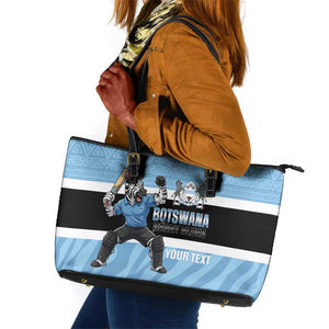 Afro Cricket Botswana Custom Leather Tote Bag Go Baggy Blues Zebra Mascot - African Pride
