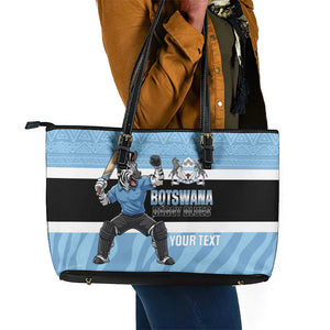 Afro Cricket Botswana Custom Leather Tote Bag Go Baggy Blues Zebra Mascot - African Pride