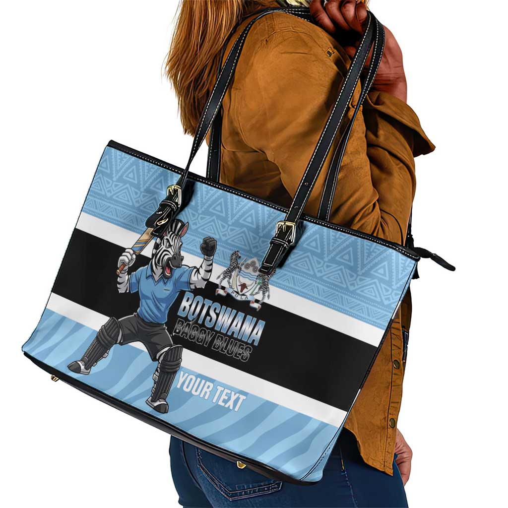 Afro Cricket Botswana Custom Leather Tote Bag Go Baggy Blues Zebra Mascot - African Pride