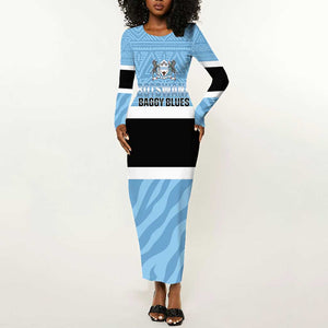 Afro Cricket Botswana Custom Long Sleeve Bodycon Dress Go Baggy Blues Zebra Mascot - African Pride