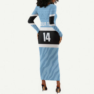 Afro Cricket Botswana Custom Long Sleeve Bodycon Dress Go Baggy Blues Zebra Mascot - African Pride