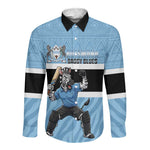 Afro Cricket Botswana Custom Long Sleeve Button Shirt Go Baggy Blues Zebra Mascot - African Pride