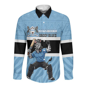 Afro Cricket Botswana Custom Long Sleeve Button Shirt Go Baggy Blues Zebra Mascot - African Pride