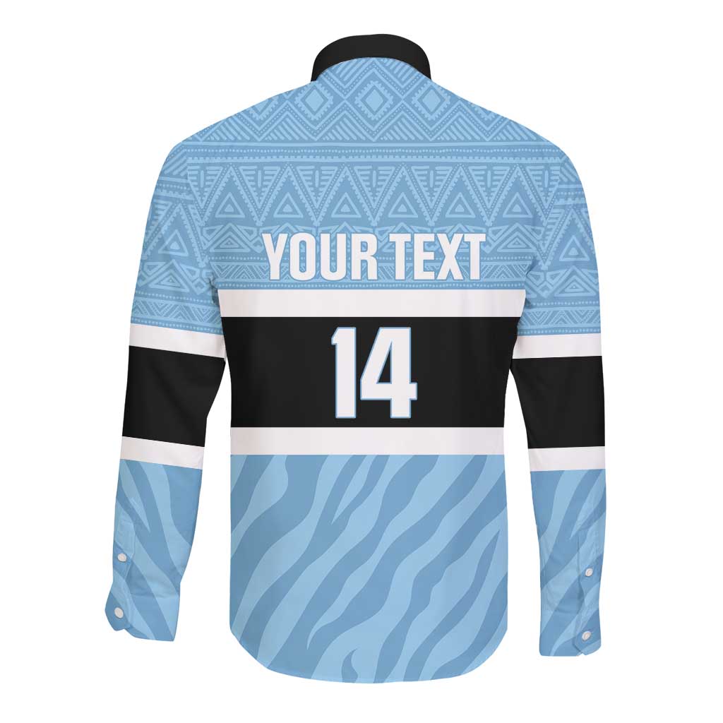 Afro Cricket Botswana Custom Long Sleeve Button Shirt Go Baggy Blues Zebra Mascot - African Pride