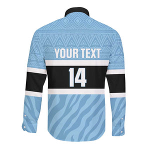 Afro Cricket Botswana Custom Long Sleeve Button Shirt Go Baggy Blues Zebra Mascot - African Pride