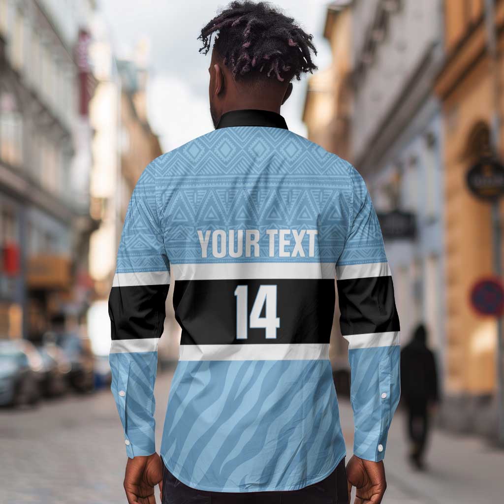 Afro Cricket Botswana Custom Long Sleeve Button Shirt Go Baggy Blues Zebra Mascot - African Pride