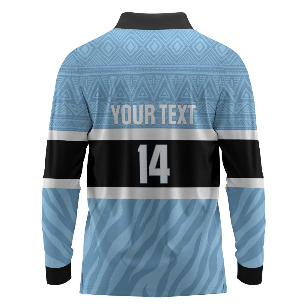 Afro Cricket Botswana Custom Long Sleeve Polo Shirt Go Baggy Blues Zebra Mascot - African Pride