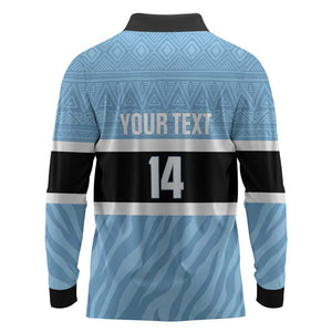 Afro Cricket Botswana Custom Long Sleeve Polo Shirt Go Baggy Blues Zebra Mascot - African Pride