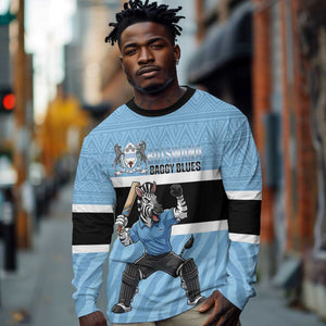 Afro Cricket Botswana Custom Long Sleeve Shirt Go Baggy Blues Zebra Mascot - African Pride