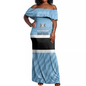 Afro Cricket Botswana Custom Off Shoulder Maxi Dress Go Baggy Blues Zebra Mascot - African Pride