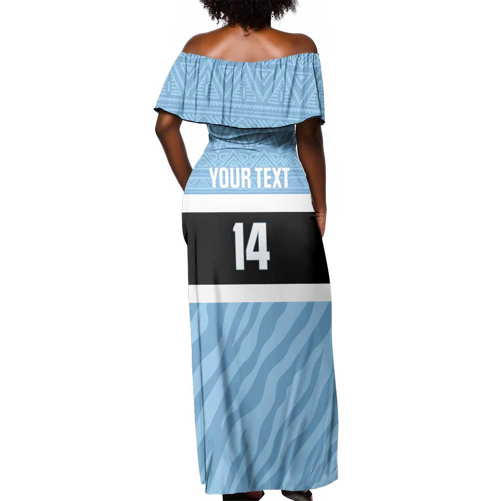 Afro Cricket Botswana Custom Off Shoulder Maxi Dress Go Baggy Blues Zebra Mascot - African Pride