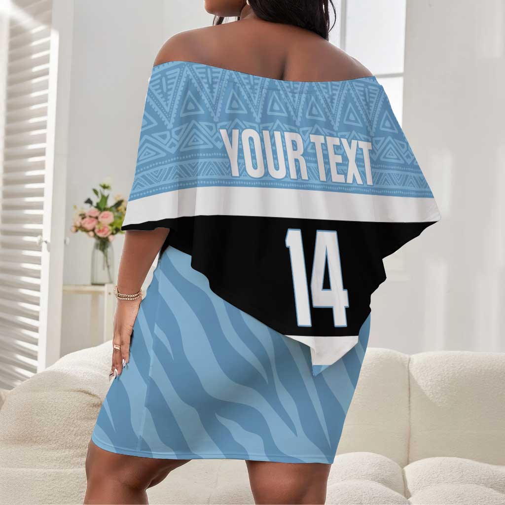 Afro Cricket Botswana Custom Off Shoulder Short Dress Go Baggy Blues Zebra Mascot - African Pride