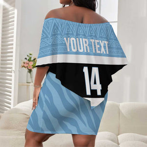Afro Cricket Botswana Custom Off Shoulder Short Dress Go Baggy Blues Zebra Mascot - African Pride