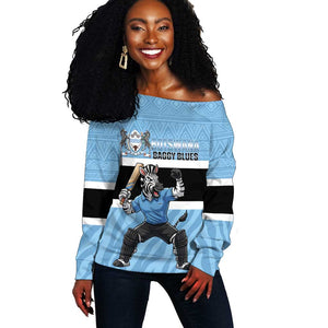 Afro Cricket Botswana Custom Off Shoulder Sweater Go Baggy Blues Zebra Mascot - African Pride