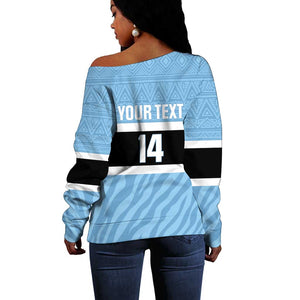 Afro Cricket Botswana Custom Off Shoulder Sweater Go Baggy Blues Zebra Mascot - African Pride