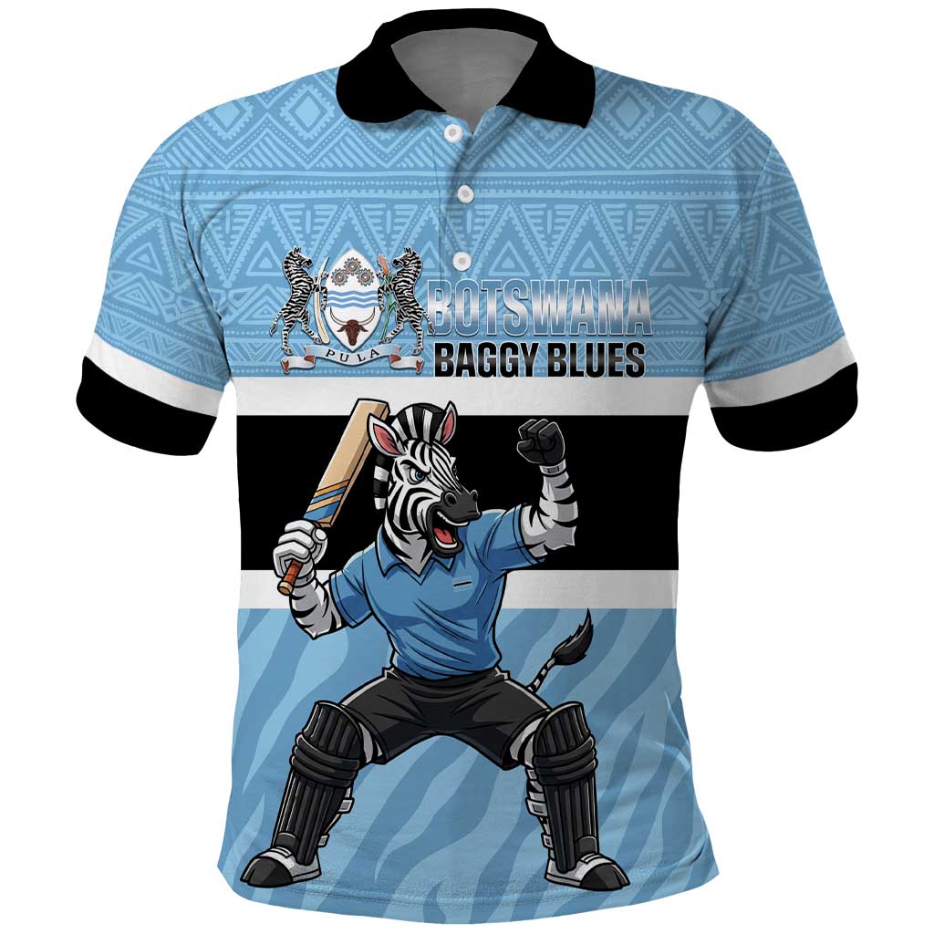 Afro Cricket Botswana Custom Polo Shirt Go Baggy Blues Zebra Mascot - African Pride