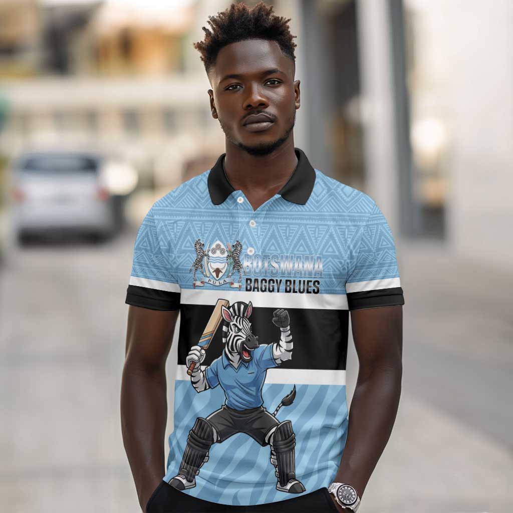 Afro Cricket Botswana Custom Polo Shirt Go Baggy Blues Zebra Mascot - African Pride