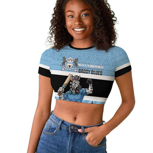 Afro Cricket Botswana Custom Raglan Cropped T shirt Go Baggy Blues Zebra Mascot - African Pride