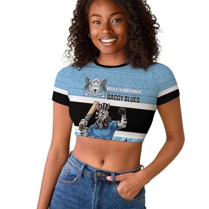 Afro Cricket Botswana Custom Raglan Cropped T shirt Go Baggy Blues Zebra Mascot - African Pride