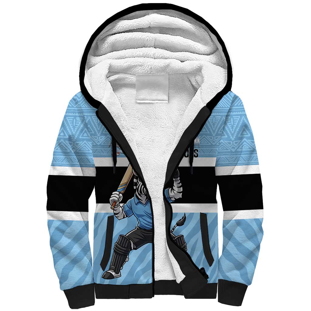 Afro Cricket Botswana Custom Sherpa Hoodie Go Baggy Blues Zebra Mascot - African Pride
