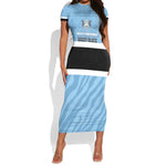 Afro Cricket Botswana Custom Short Sleeve Bodycon Dress Go Baggy Blues Zebra Mascot - African Pride
