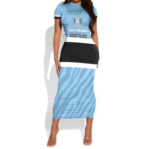 Afro Cricket Botswana Custom Short Sleeve Bodycon Dress Go Baggy Blues Zebra Mascot - African Pride
