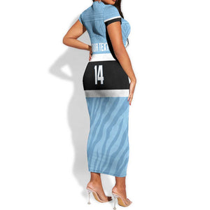 Afro Cricket Botswana Custom Short Sleeve Bodycon Dress Go Baggy Blues Zebra Mascot - African Pride