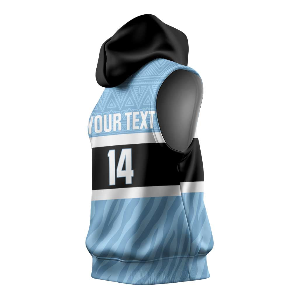 Afro Cricket Botswana Custom Sleeveless Hoodie Go Baggy Blues Zebra Mascot - African Pride